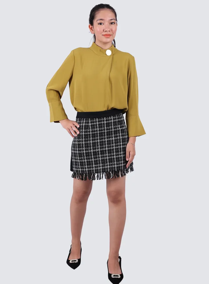 Women's Stitch Check Denim Skirt in Black