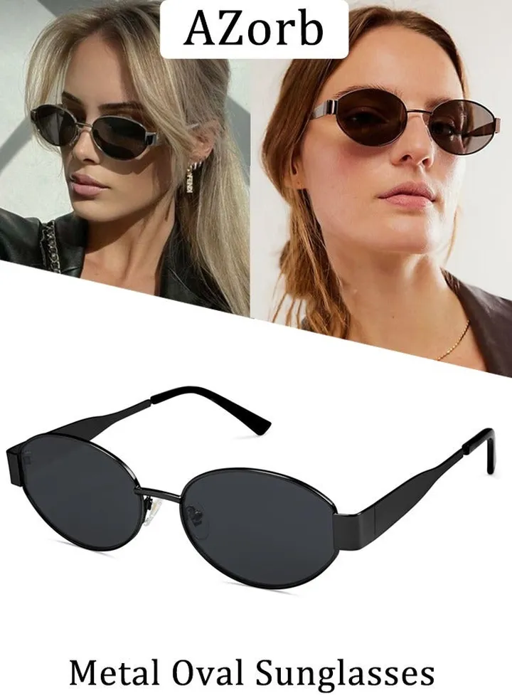 Oval Sunglasses Women Men Retro Round Vintage Men's Metal Frame Sunglass Polarized Sun Glassess UV400 Protection Eye Glasses, Black