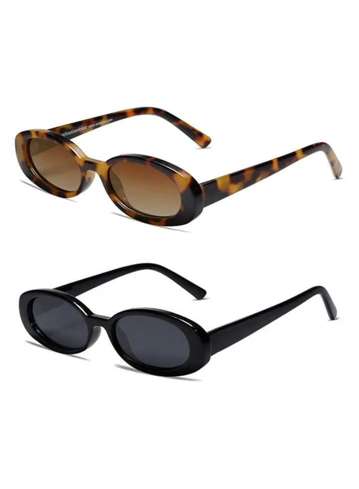 2-piece Retro Oval Sunglasses For Women And Men Small 90s Style