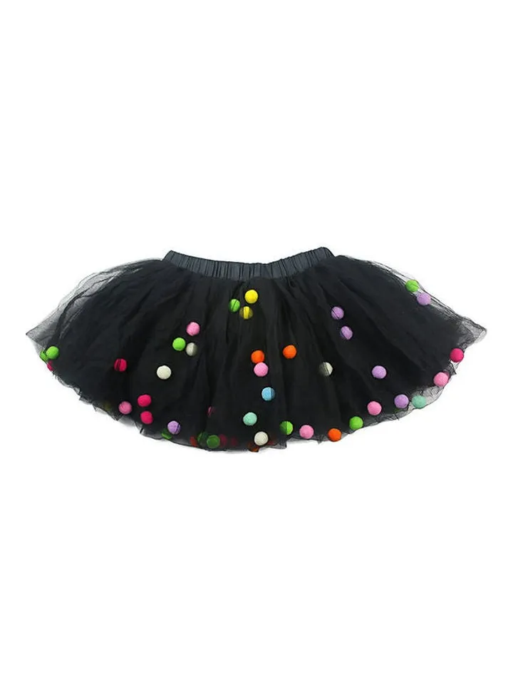 Pom Pom Puff Balls Tutu Skirt Black
