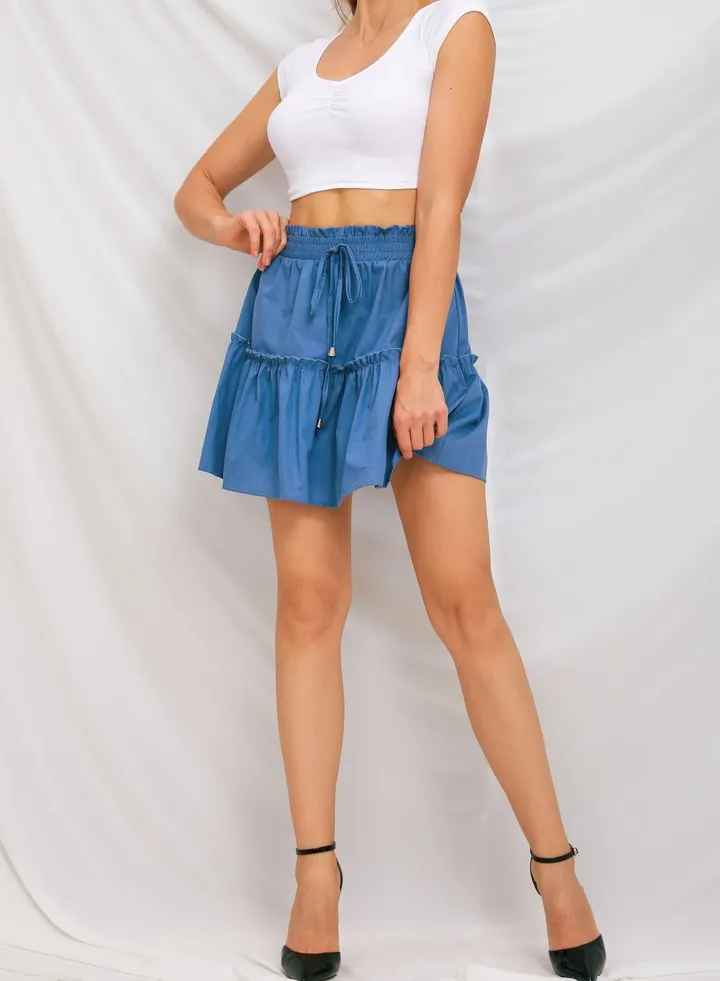 Women's Fashion Short Skirt High Waist Elastic Waist Solid Color Skirt