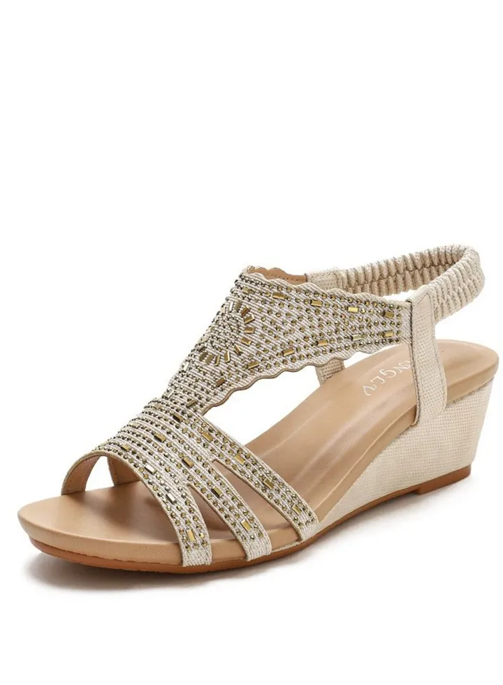 Casual Water Diamonds Wedge Heel Sandals 5CM Beige