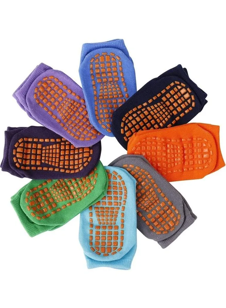 8 Pair Of Low Cut Anti-Skid Floor Socks Multicolour