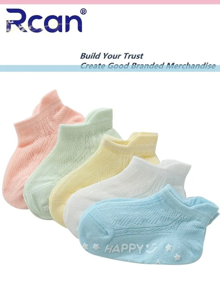 5 Pairs Baby Silicone Non-slip Socks Thin Children Cotton Socks Cartoon Mesh Toddler Floor Socks