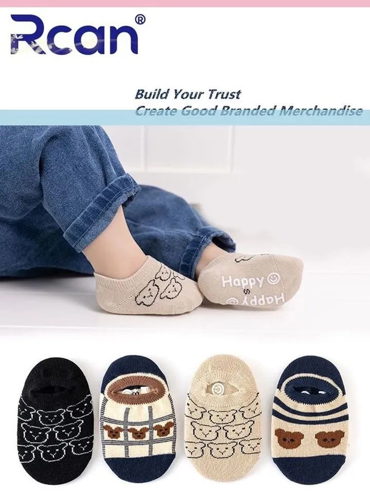 4 Pairs Baby Silicone Non-slip Socks Thin Children Cotton Socks Cartoon Mesh Toddler Floor Socks
