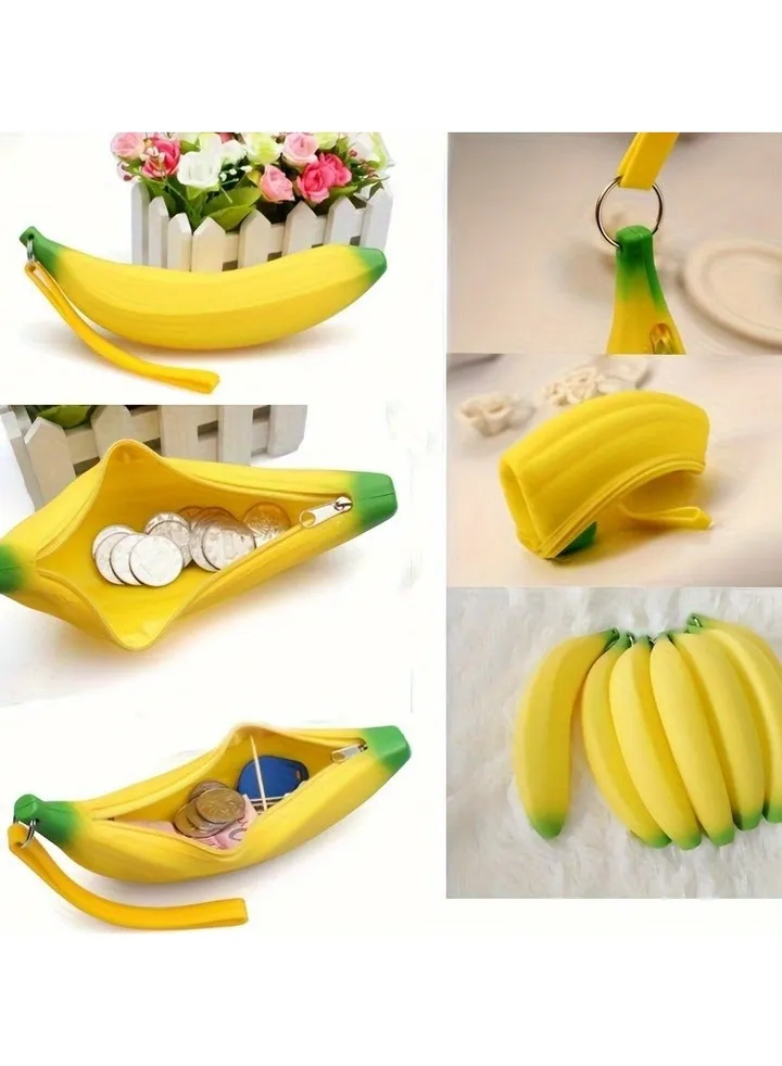 1pc Coin Purse Cute Banana Shape Pen Bag Coin Bag Mini Waterproof Small Storage Bag Portable Stationery Bag