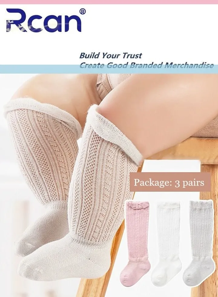 3 Pairs Thin Mesh Hollow Stretch Over The Knee Long Cotton Socks Set Anti Mosquito Socks for Summer for Little Baby Unisex