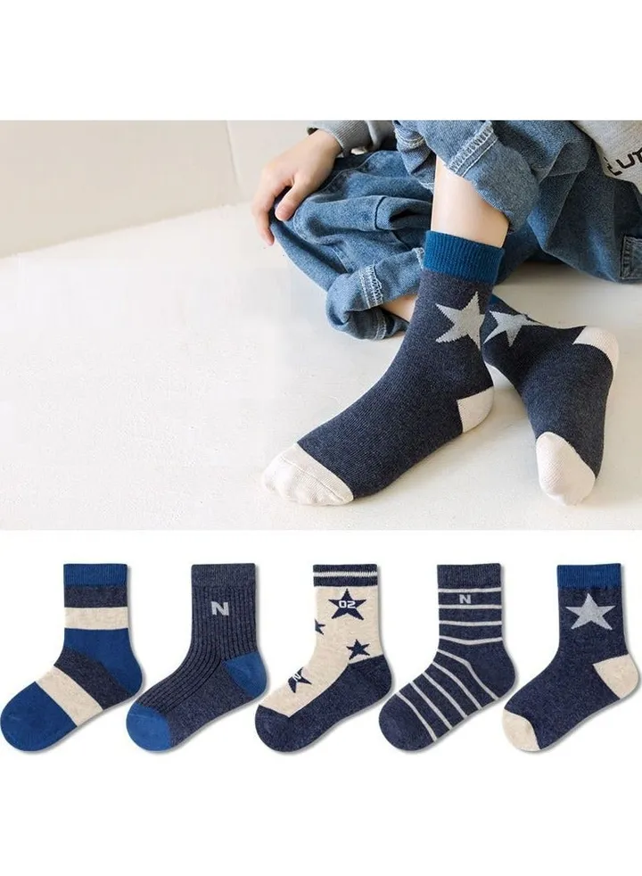 5 Pairs of Boys' Cotton Athletic Crew Socks Set