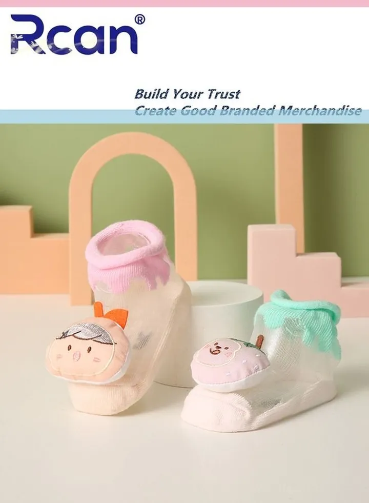 2 Pairs Boxed Baby Silicone Non-slip Socks Thin Children Cotton Socks Cartoon Mesh Toddler Floor Socks