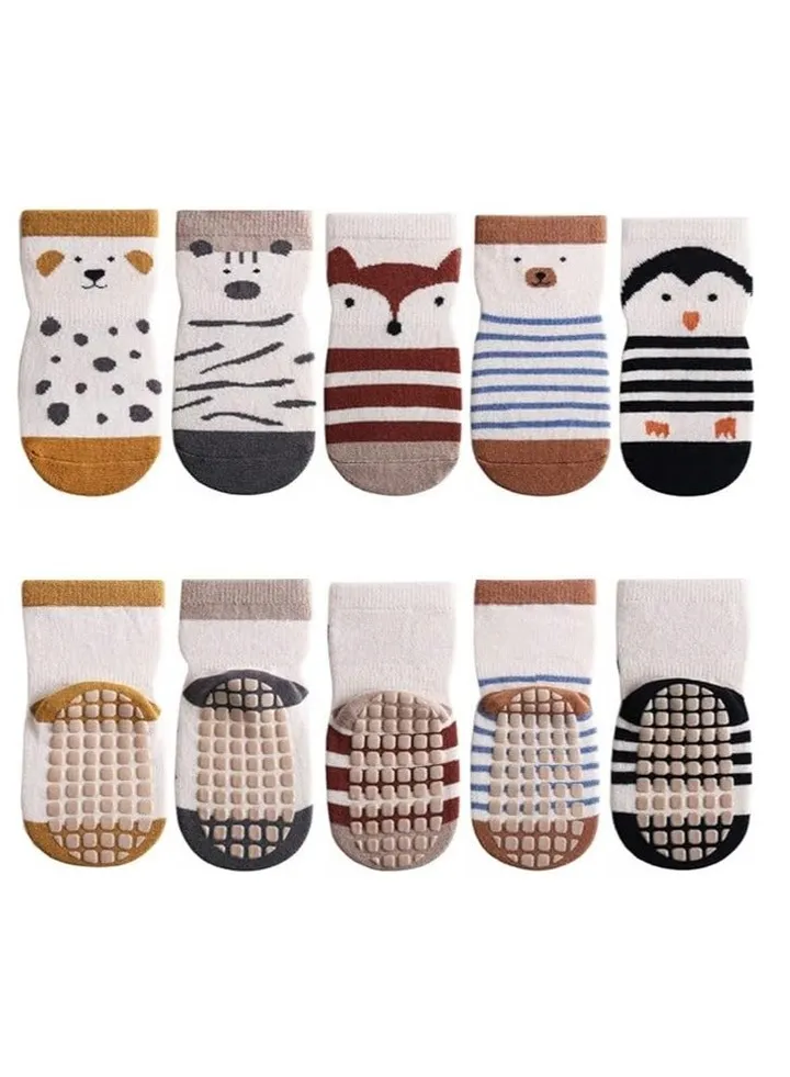 Pack of 5 Baby Toddler ABS Non-Slip Socks Trainer Socks Animal Motifs