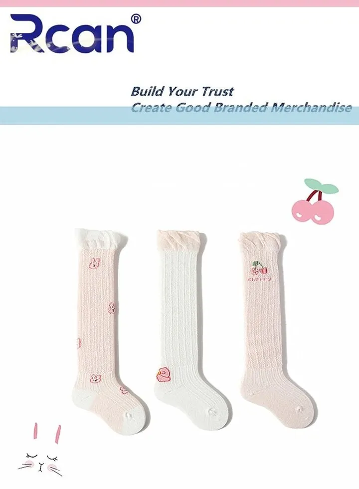 3 Pairs Thin Mesh Hollow Stretch Over The Knee Long Cotton Socks Set Anti Mosquito Socks for Summer for Baby Unisex