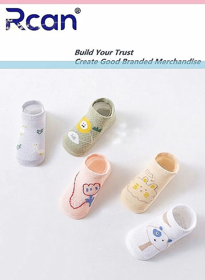 5 Pairs Baby Silicone Non-slip Socks Thin Children Cotton Socks Cartoon Mesh Toddler Floor Socks
