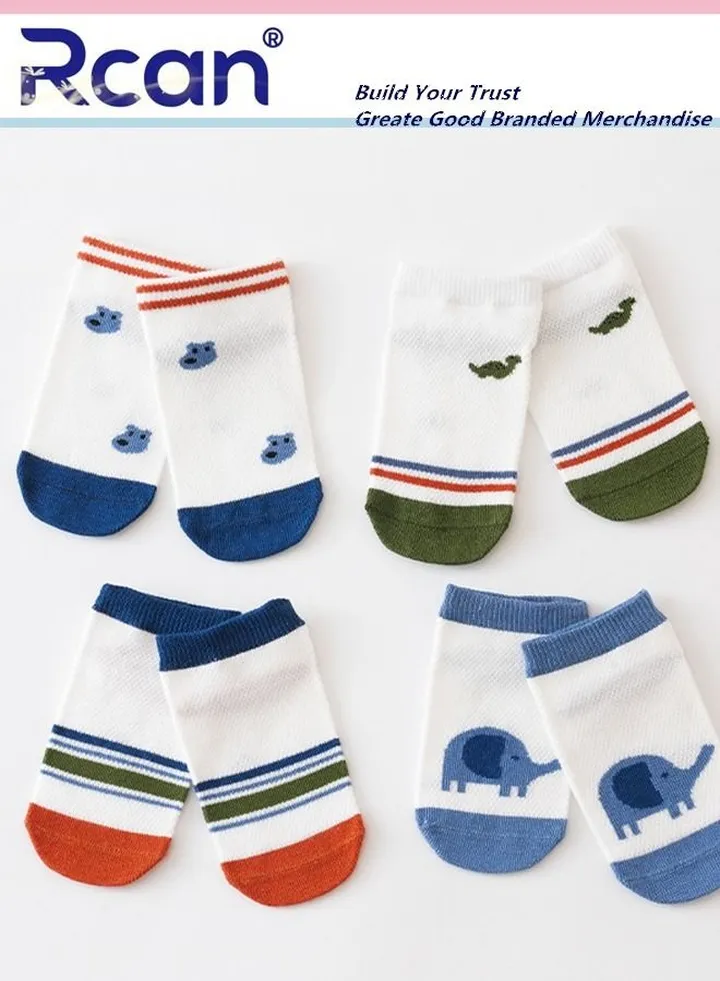 4 Pairs of Baby Non-Slip Socks Thin Children's Cotton Socks Cartoon Mesh Toddler Floor Socks