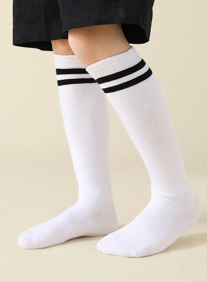 White Striped Print Toddler kids Simple Over The Knee Socks
