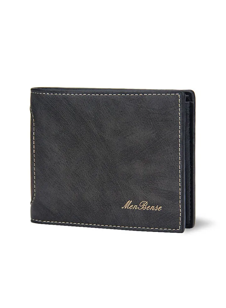 Classic Men's Leather Bifold Short Wallet Card Holder Certificate Money Bag for Business Commute Black