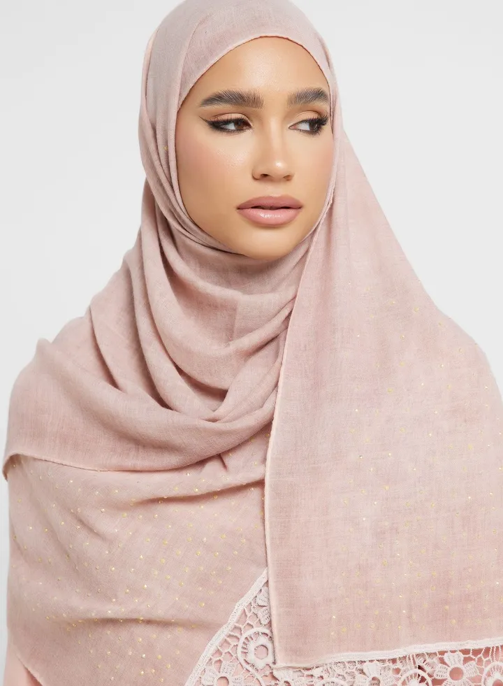 Lace Detail Diamante Long Hijab Scarf