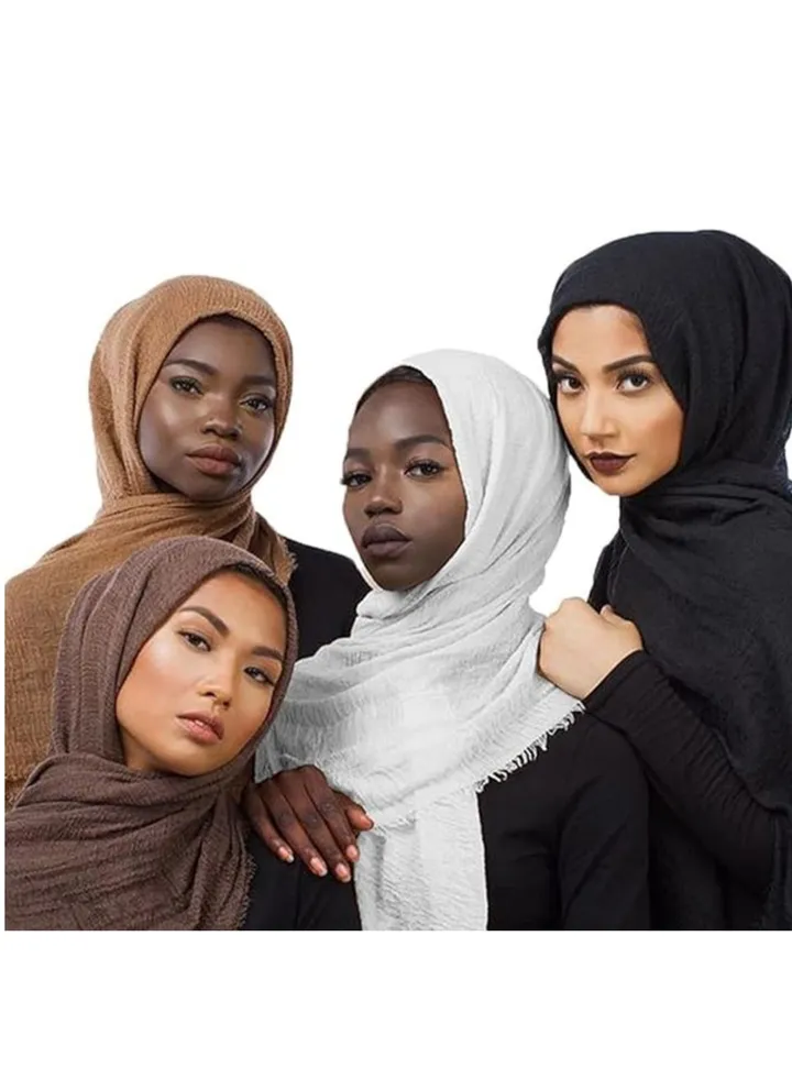 QYMY 4pcs Set Hijab Muslim Head Scarf Solid Color Long Scarf Wrap Scarves Cotton Scarf for Women Fashion L70.7”xW35.4” QY414