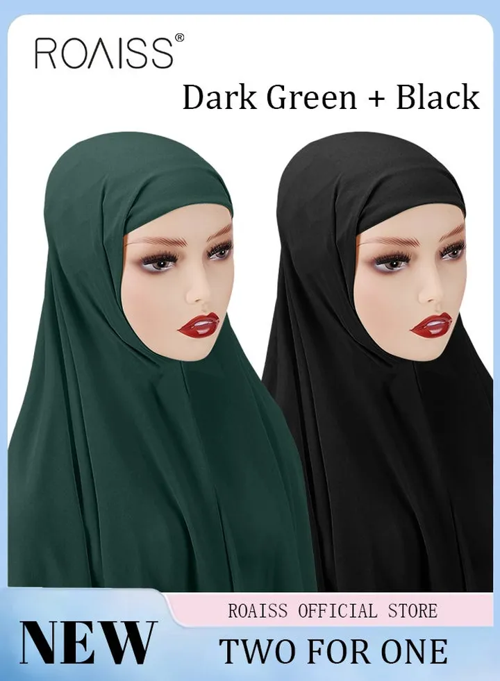2 Piece Women Chiffon Hijab Set Muslim Casual Scarf Turban for Ladies Beading Decoration Versatile All Seasons Wearable Traditional Wear Hijab Ramadan and Eid al Adha Gifts