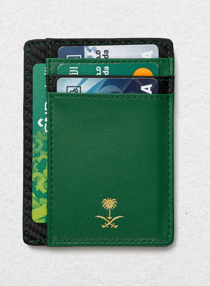 Leather Card Holder Green Wallet Saudi Emblem