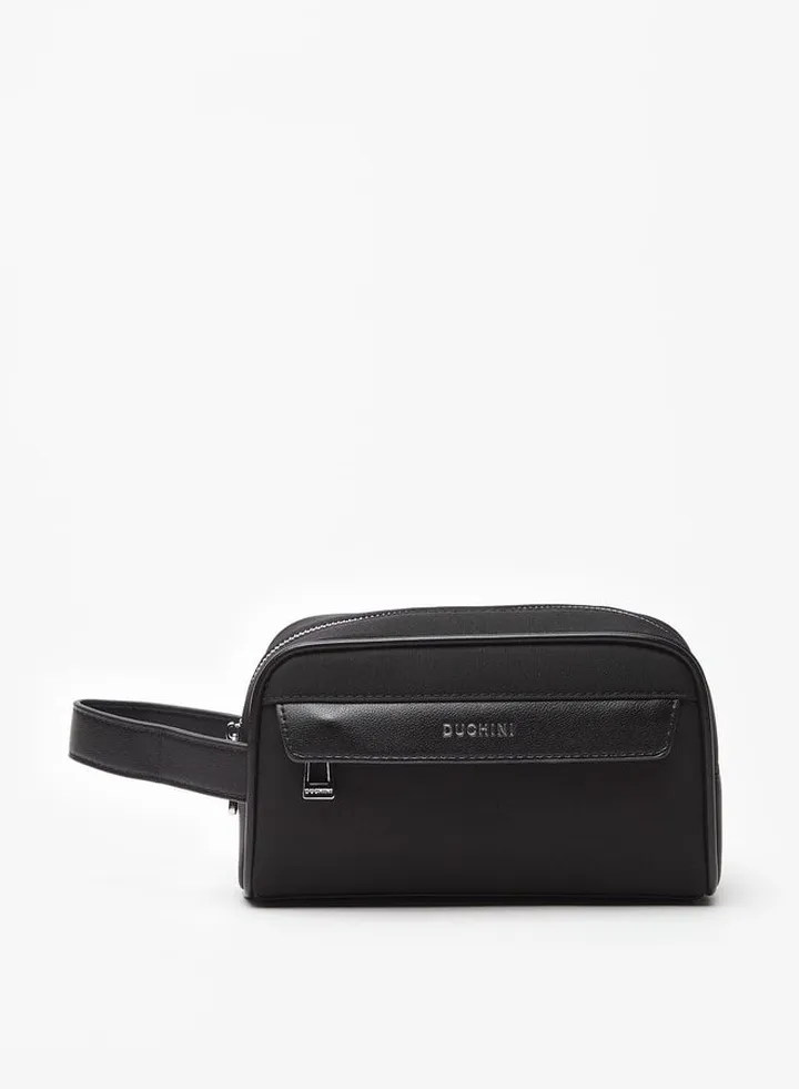 Men's Solid Pouch with Zip Closure and Wristlet Strap