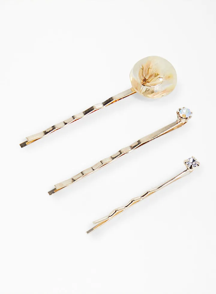 Pack Of 3 Rhinestone Hair Pins Gold