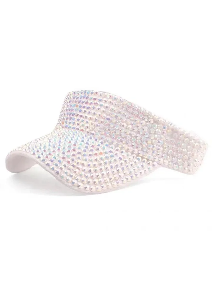 Bling Rhinestone Plain Hat Sport Sun Visor Hat for Women Men Outdoor Adjustable Summer UV Protection Beach Sport Cap Cycling Running Hatset Accessory White