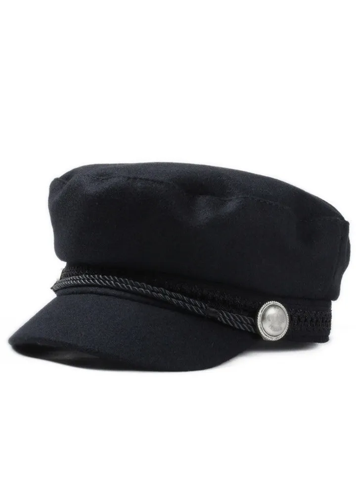 Womens Casual Cap, Wool Blend Baker Boy Peaked Cap Newsboy Hat Cap Black