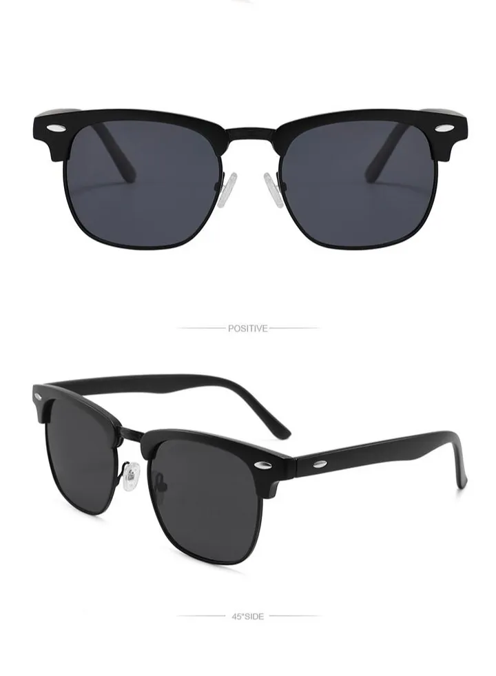 Unisex Polarized Sunglasses Classic Half Frame UV Protection - Black/Grey