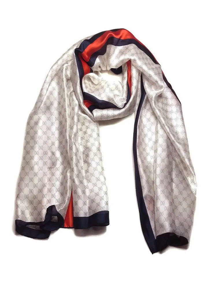 Multiuse Scarves For Ladies Classic Style Middle Line Print White