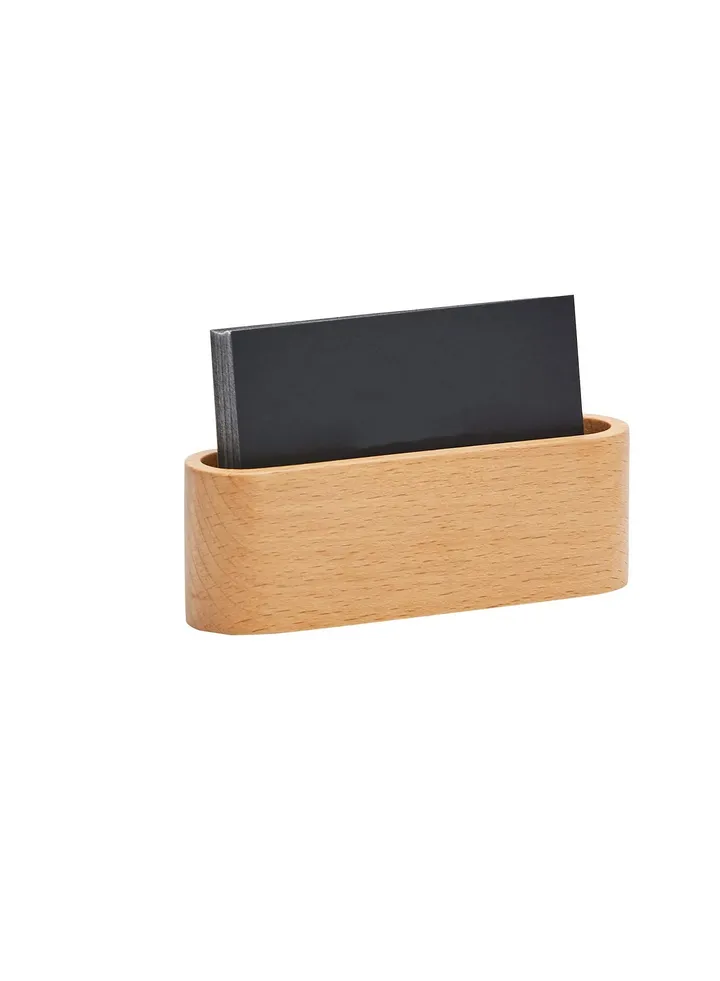 Beech Business Card Case Id Name Cards Display Stand Office Desk Wooden Business Card Holder Organizer Pen Storage Box (Beech)