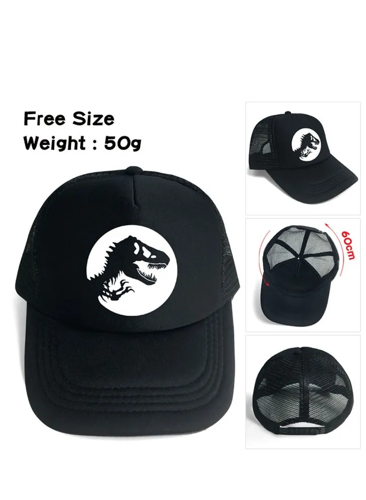 Peaked Cap with Tyrannosaurus Rex Dinosaur Pattern Adjustable Breathable Black