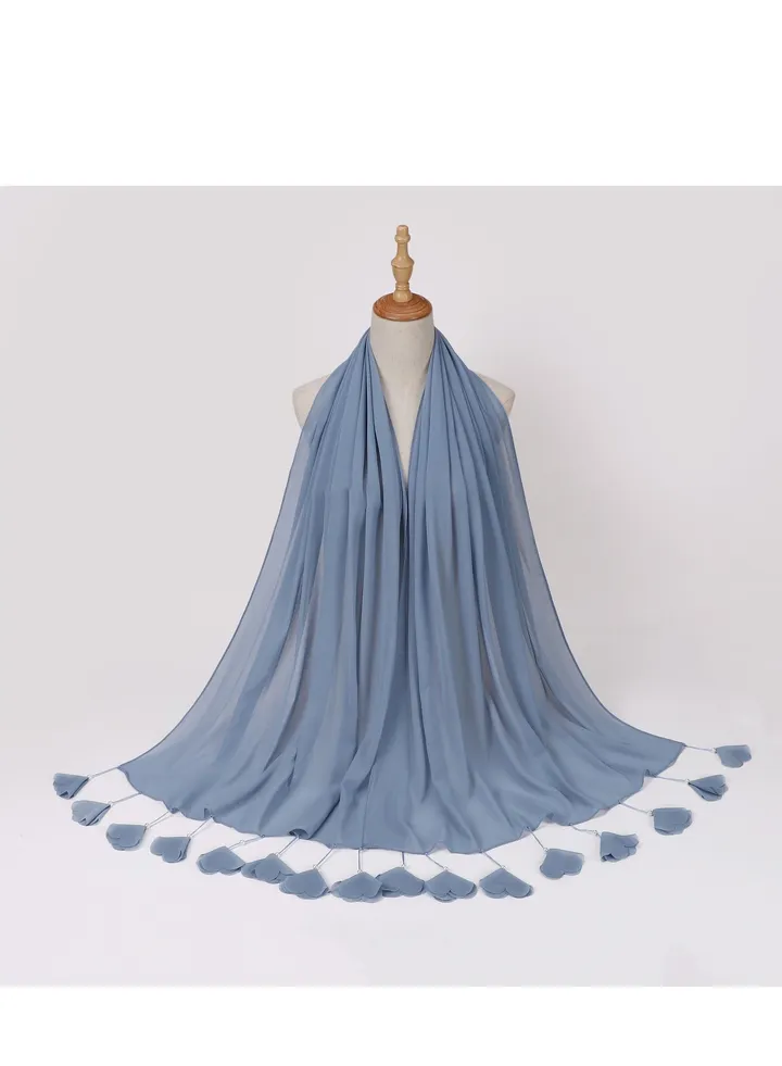 M MIAOYAN Pure color gauze wrap turban scarf flower pearl chiffon bubble scarf 70*170CM