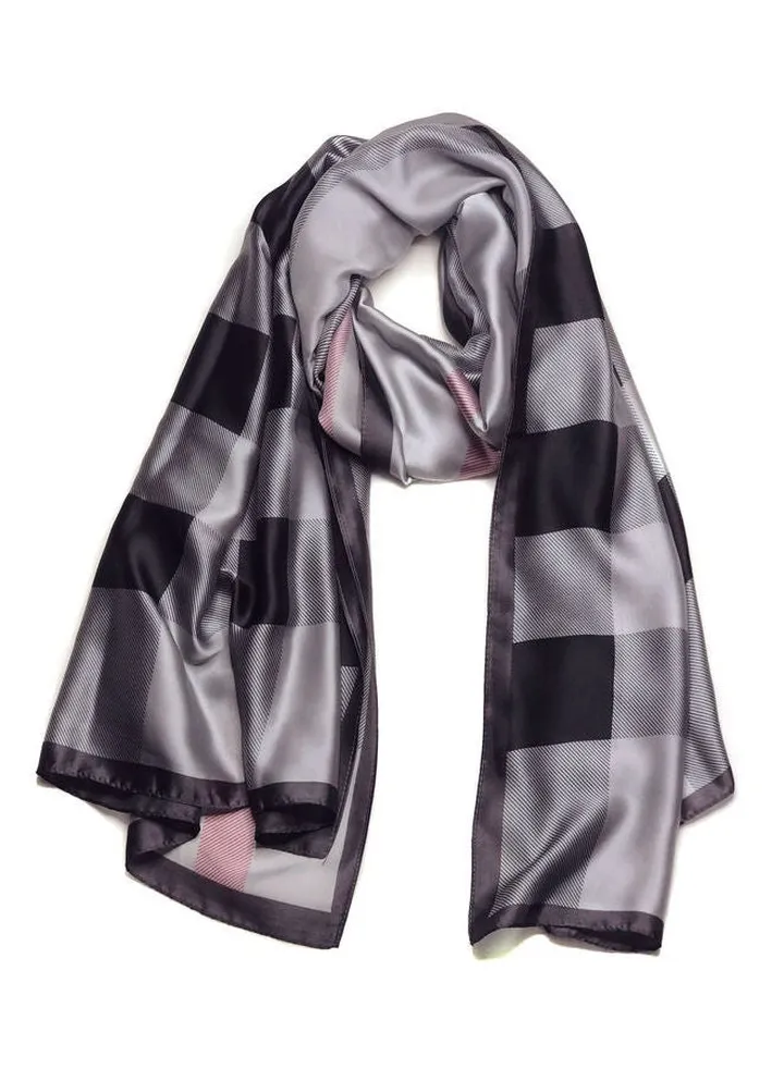 Multiuse Scarves for Ladies Large Block checks Print Grey