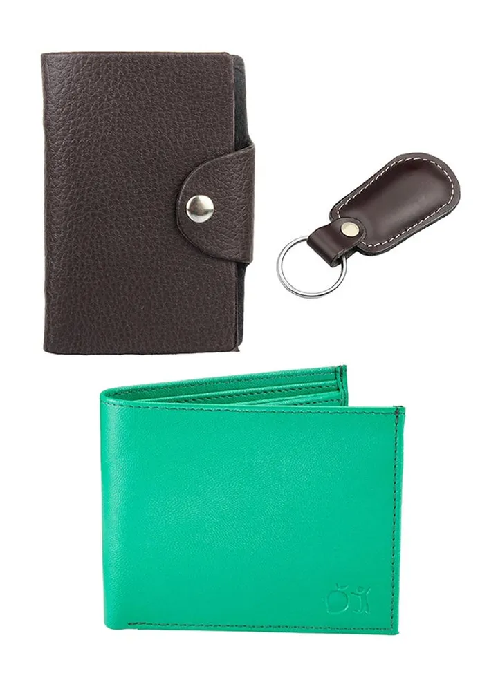 3-Piece Swiss Design Pack Of Wallet, Cardholder And Keychain Gift Set Green