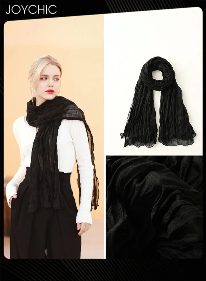 Women Versatile Spring Solid Color Cotton and Linen Silk Scarves Muslim Gauze Scarf Baotou Beach Sun Protection Lightweight Long Scarf Shawl Multifunctional for Everyday Use Black