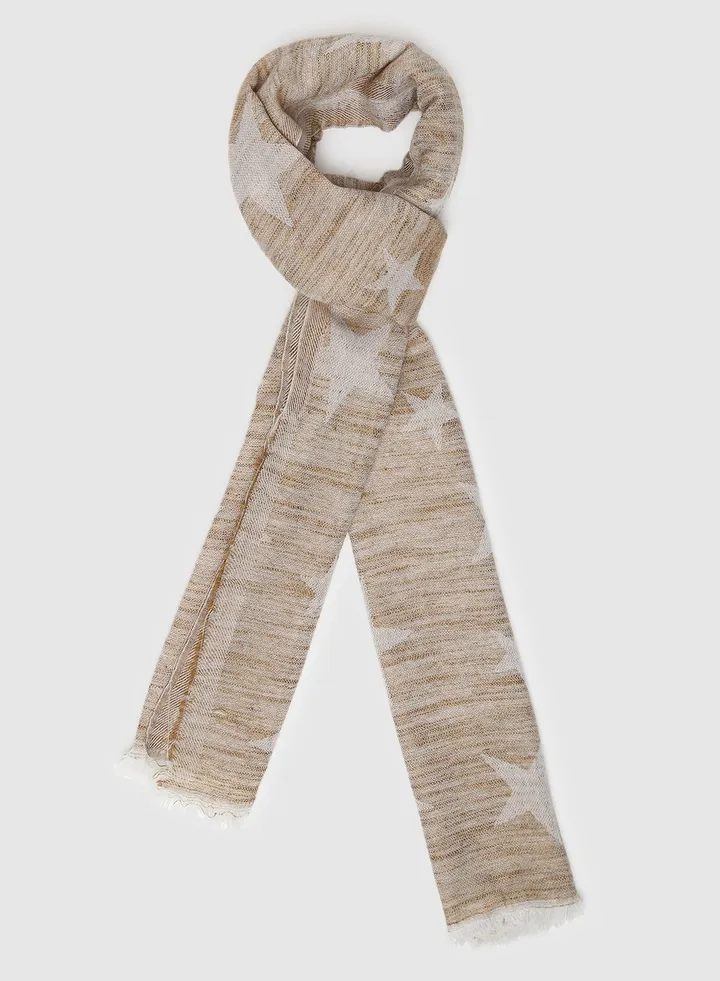 Star Printed Scarf Beige