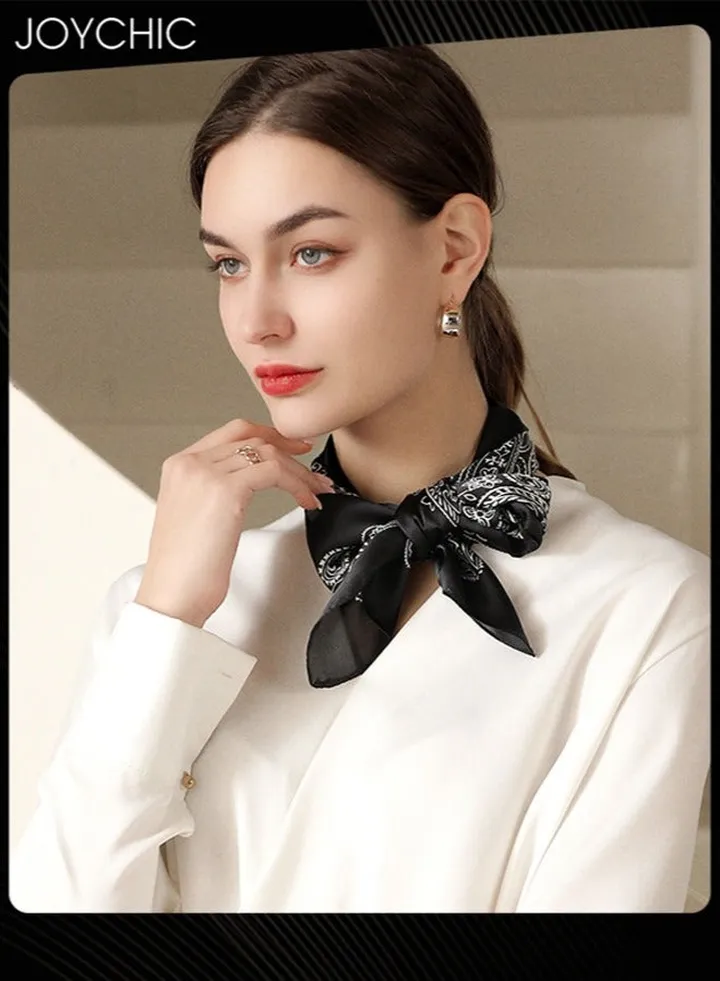 Spring and Summer Women Classic Small Silk Scarf 70 Square Scarf Cashew Flower Printed Scarf Decorative Headscarf for Daily Use Black