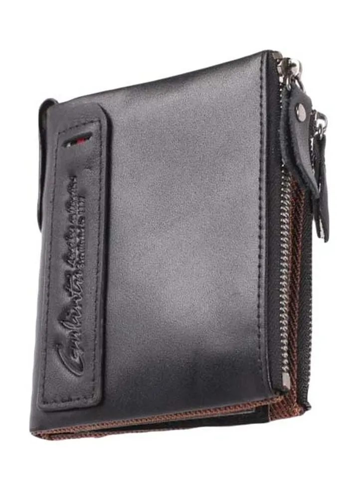 Double Zipper Leather Men Wallet Black