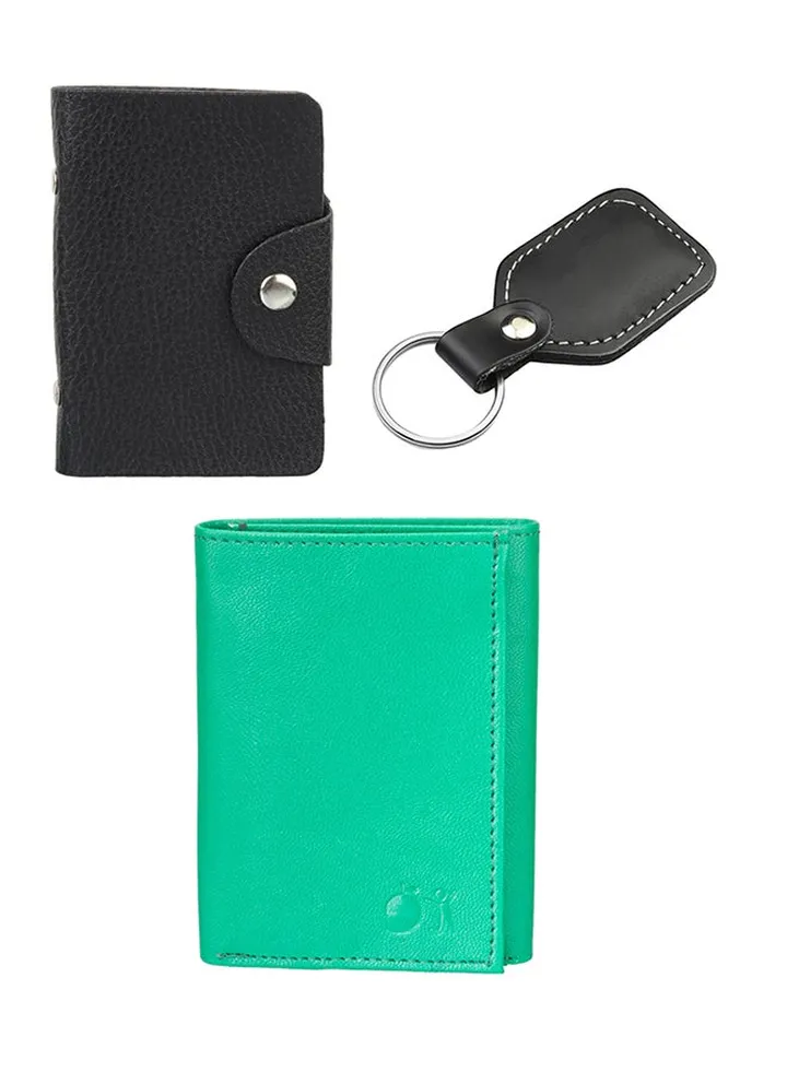 3-Piece Swiss Design Pack Of Wallet, Cardholder And Keychain Gift Set Green
