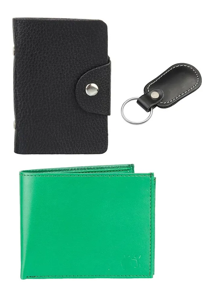 3-Piece Swiss Design Pack Of Wallet, Cardholder And Keychain Gift Set Green