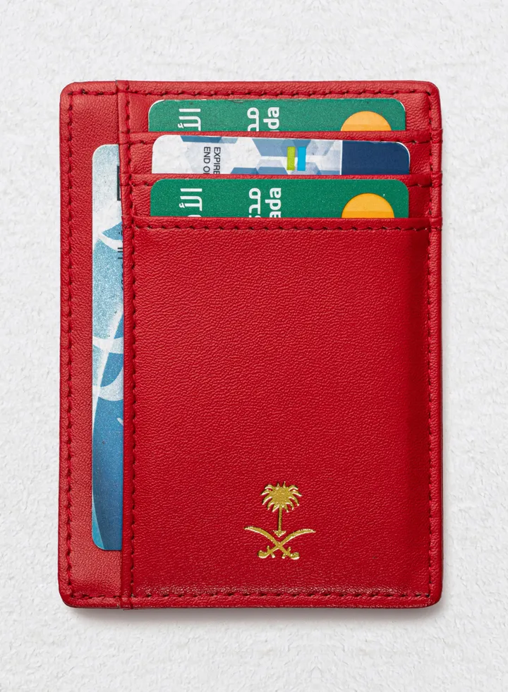Leather Card Holder Red Wallet Saudi Emblem