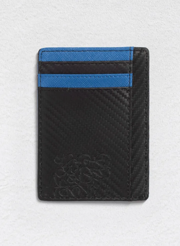 Leather card wallet with Arabic calligraphy ornament, carbon fiber design and RFID protection