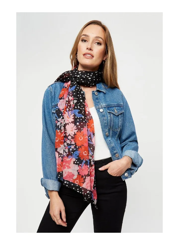 Floral Border Polka Dot Scarf