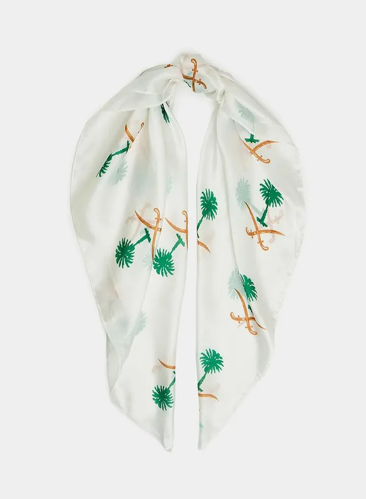 All Over Palm Emblem Print Scarf