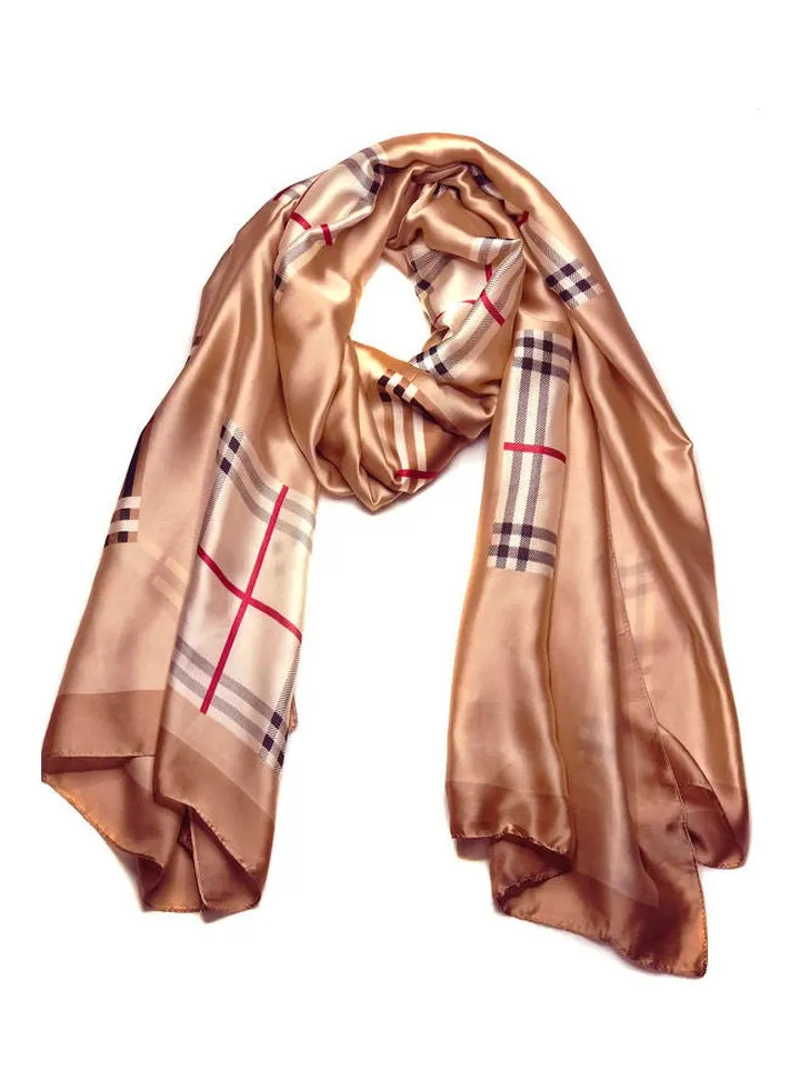 Multiuse Scarves For Ladies Classic Checkered Print Beige