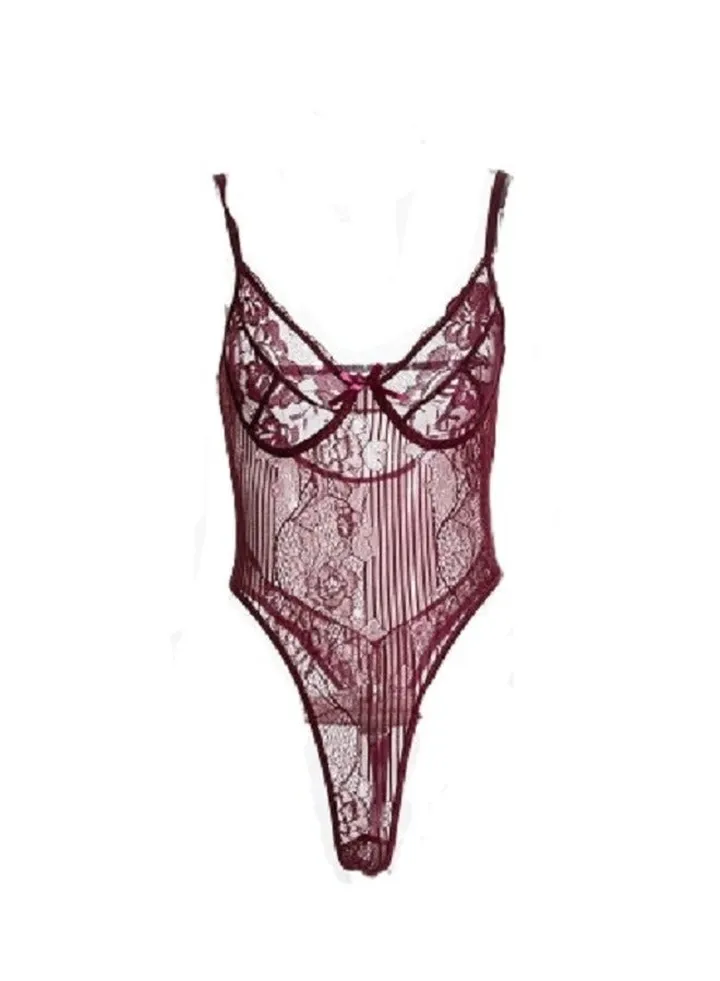 Gathered Lace Detailed Shapewear Wine Red for Women