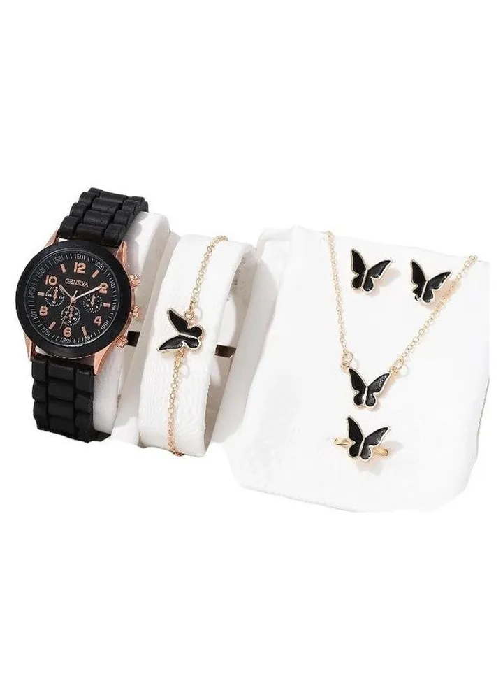 A set consisting of a women's watch with a butterfly chain, a chain, and a butterfly-shaped ring for an elegant and distinctive look.