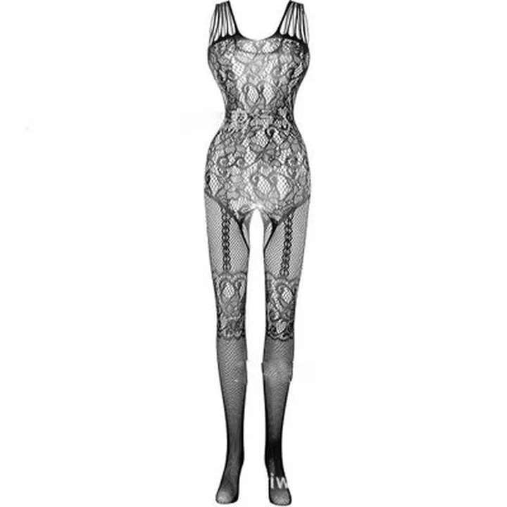 Suspender Mesh Lingerie One-Piece Black