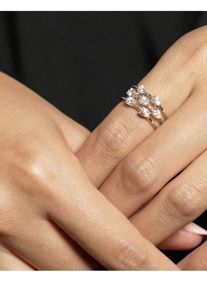 7 Pear Zircon Stones Ring Silver