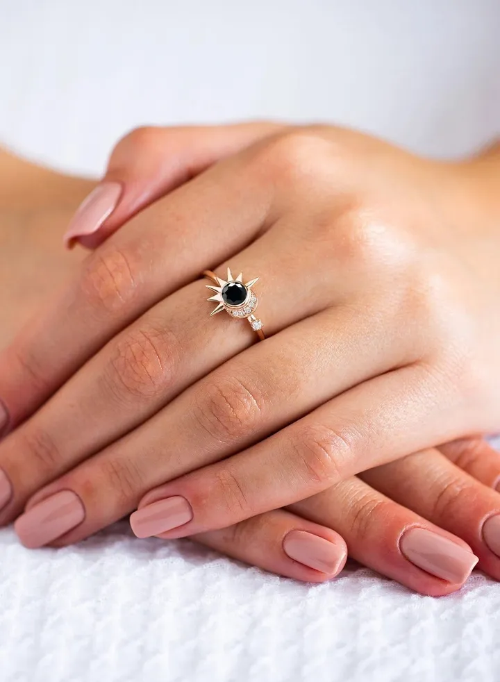Star Moon Black Stone Ring